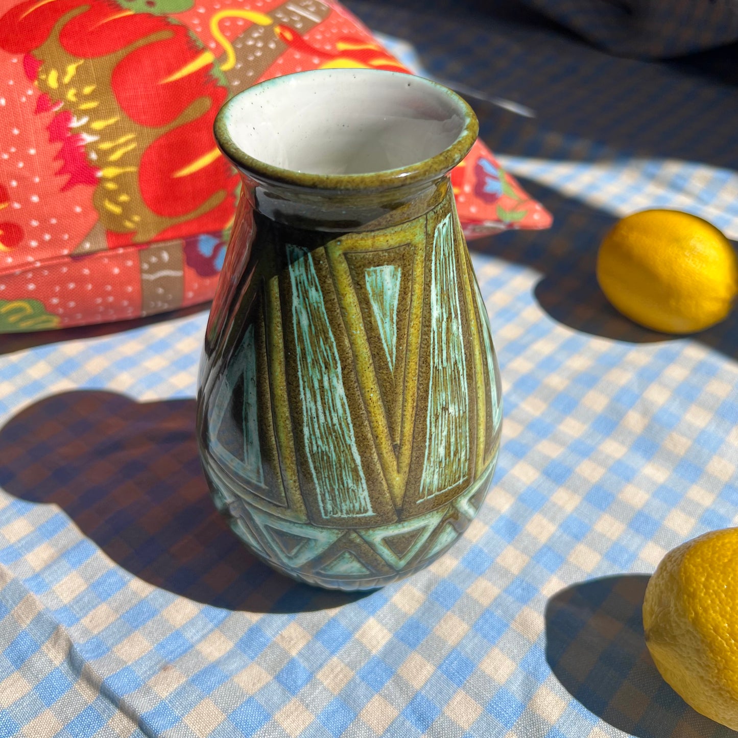Blue, green ceramic vase