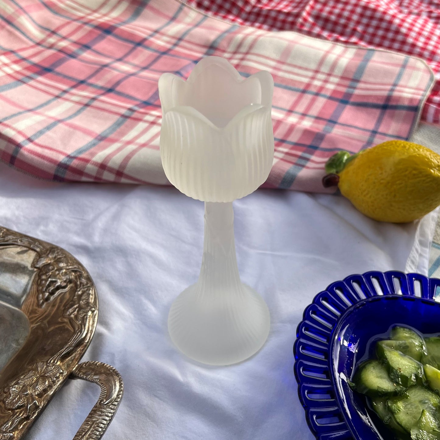 Frosted glass tulip candle holder
