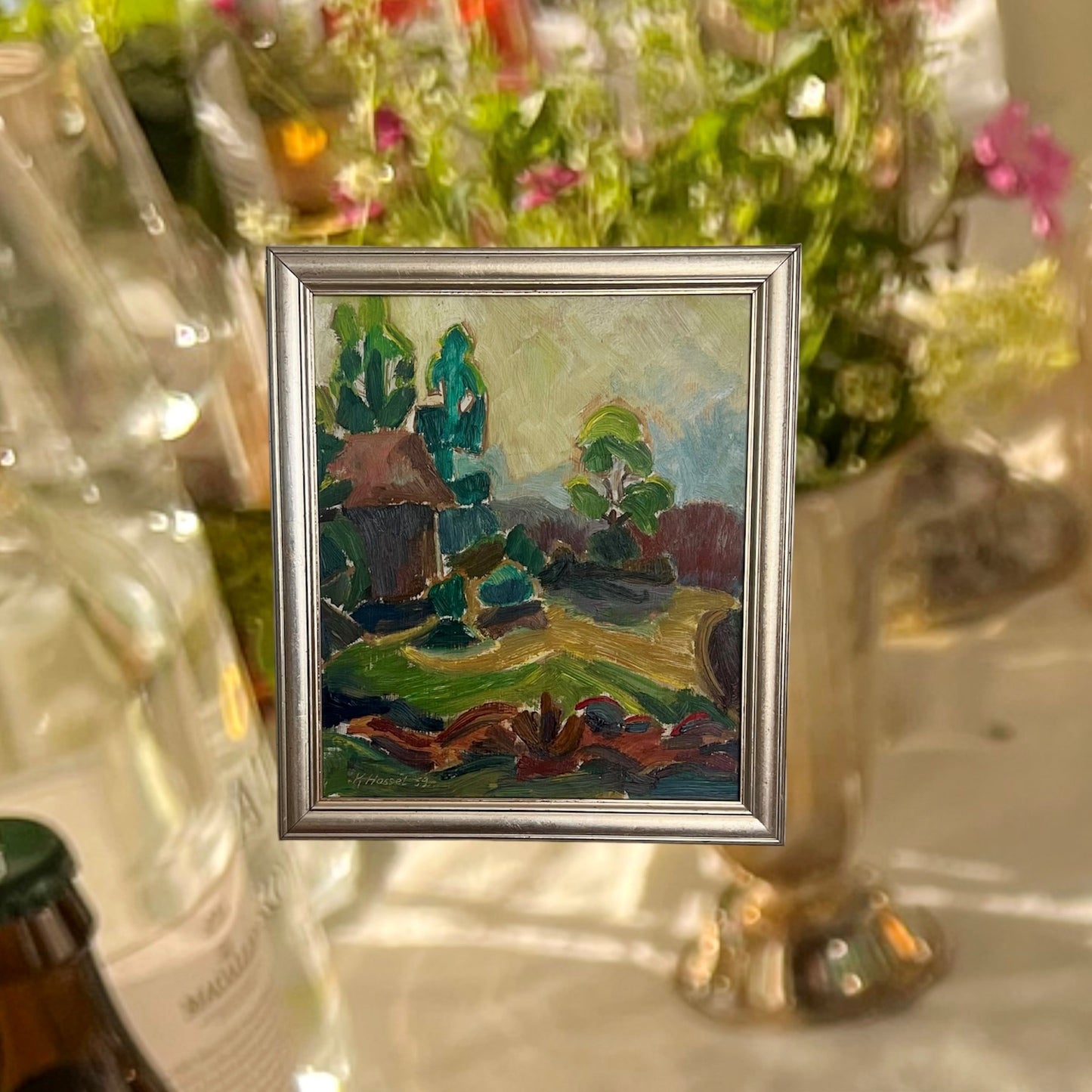 Framed oil painting nature