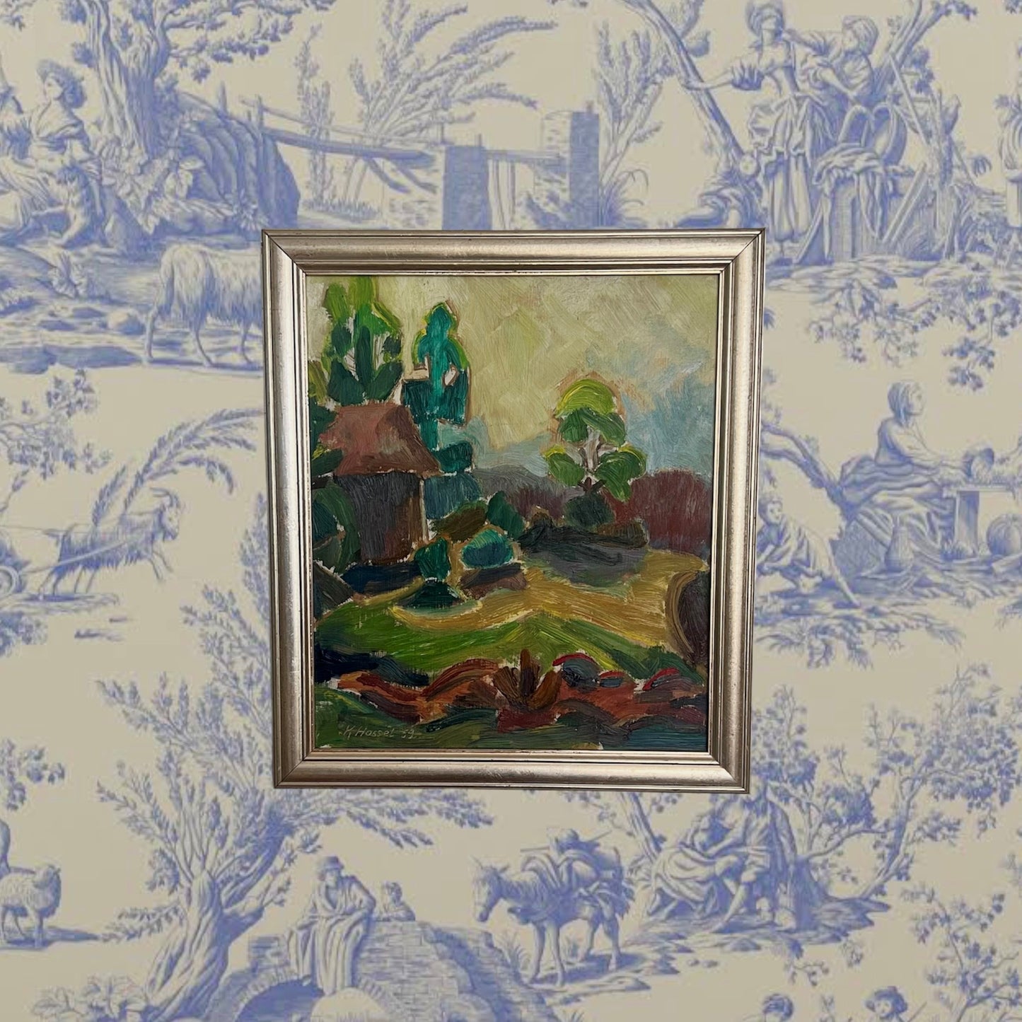 Framed oil painting nature